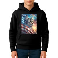 Patriotic Cat With Us Flag 4th Of July Kids Hoodie