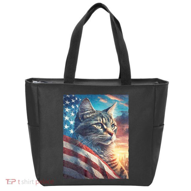 Patriotic Cat With Us Flag 4th Of July Zip Tote Bag