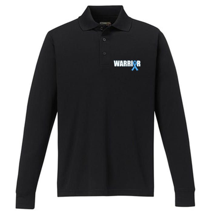 Prostate Cancer Warrior Light Blue Ribbon Performance Long Sleeve Polo