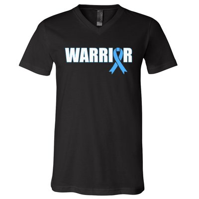 Prostate Cancer Warrior Light Blue Ribbon V-Neck T-Shirt