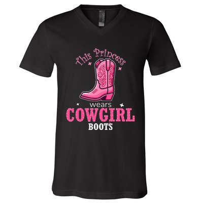 Princess Cowgirl Wears Western Cowboy Boots Farm V-Neck T-Shirt