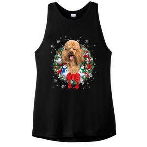 Poodle Christmas Wreath Ornat Decoration Dog Xmas Pajama Gift Ladies PosiCharge Tri-Blend Wicking Tank