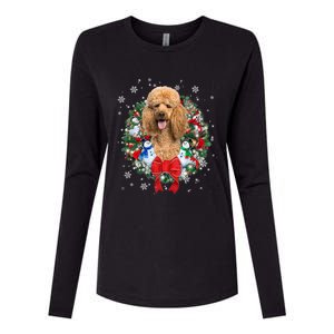 Poodle Christmas Wreath Ornat Decoration Dog Xmas Pajama Gift Womens Cotton Relaxed Long Sleeve T-Shirt