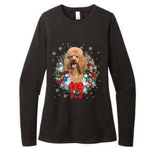 Poodle Christmas Wreath Ornat Decoration Dog Xmas Pajama Gift Womens CVC Long Sleeve Shirt