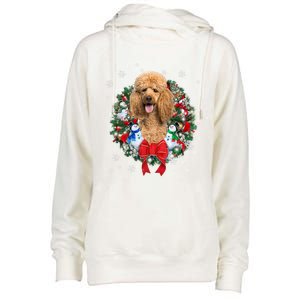 Poodle Christmas Wreath Ornat Decoration Dog Xmas Pajama Gift Womens Funnel Neck Pullover Hood