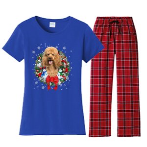 Poodle Christmas Wreath Ornat Decoration Dog Xmas Pajama Gift Women's Flannel Pajama Set