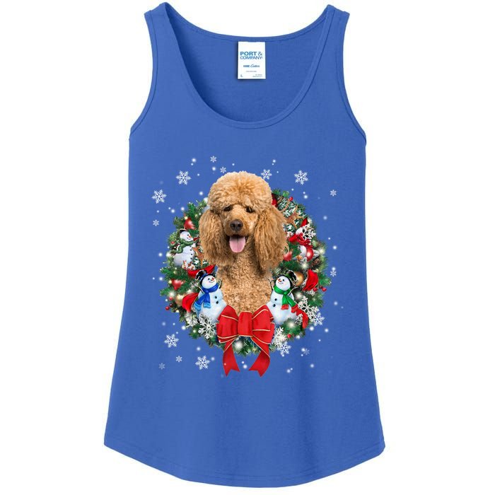 Poodle Christmas Wreath Ornat Decoration Dog Xmas Pajama Gift Ladies Essential Tank