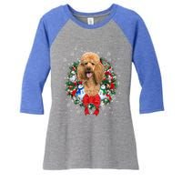 Poodle Christmas Wreath Ornat Decoration Dog Xmas Pajama Gift Women's Tri-Blend 3/4-Sleeve Raglan Shirt