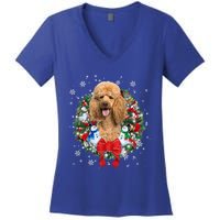 Poodle Christmas Wreath Ornat Decoration Dog Xmas Pajama Gift Women's V-Neck T-Shirt