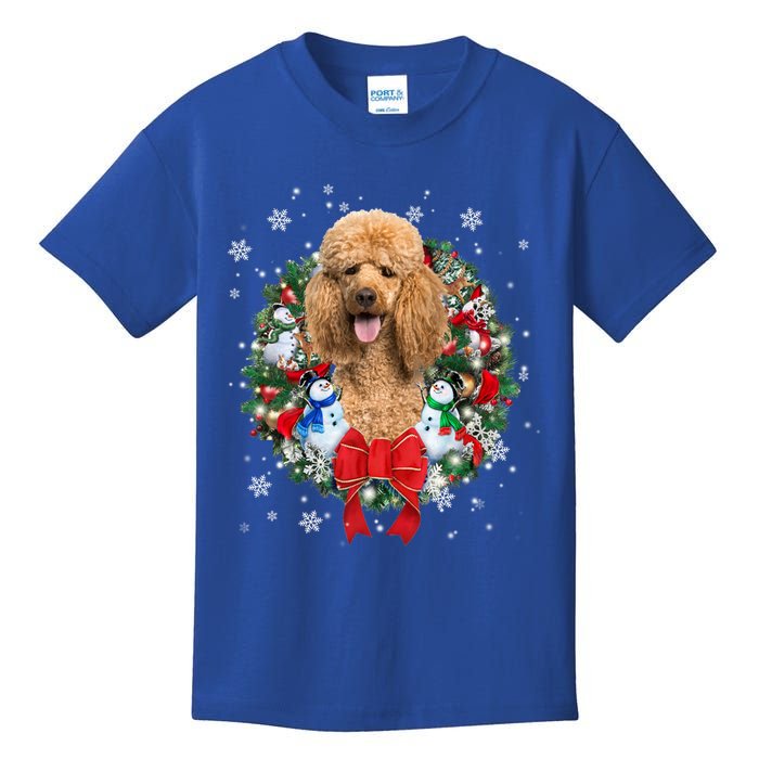 Poodle Christmas Wreath Ornat Decoration Dog Xmas Pajama Gift Kids T-Shirt