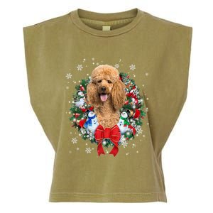 Poodle Christmas Wreath Ornat Decoration Dog Xmas Pajama Gift Garment-Dyed Women's Muscle Tee