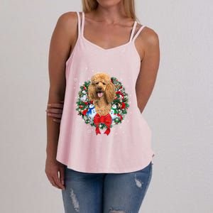 Poodle Christmas Wreath Ornat Decoration Dog Xmas Pajama Gift Women's Strappy Tank