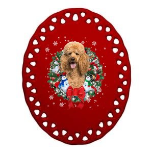 Poodle Christmas Wreath Ornat Decoration Dog Xmas Pajama Gift Ceramic Oval Ornament