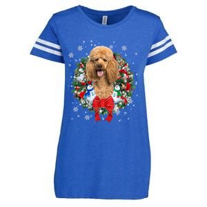 Poodle Christmas Wreath Ornat Decoration Dog Xmas Pajama Gift Enza Ladies Jersey Football T-Shirt