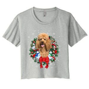 Poodle Christmas Wreath Ornat Decoration Dog Xmas Pajama Gift Women's Crop Top Tee