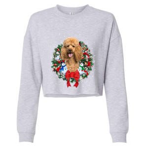 Poodle Christmas Wreath Ornat Decoration Dog Xmas Pajama Gift Cropped Pullover Crew