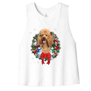 Poodle Christmas Wreath Ornat Decoration Dog Xmas Pajama Gift Women's Racerback Cropped Tank