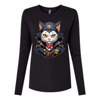 Pirate Cat With Bandana Womens Cotton Relaxed Long Sleeve T-Shirt