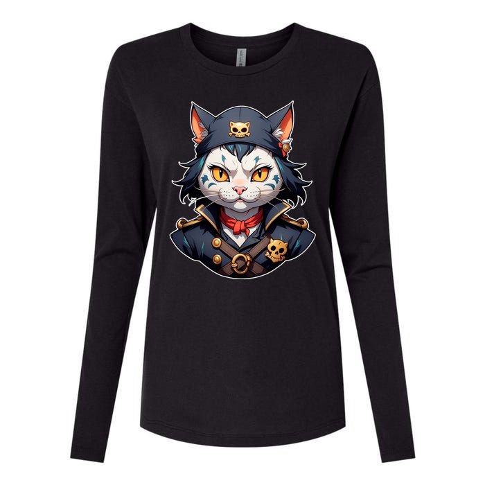 Pirate Cat With Bandana Womens Cotton Relaxed Long Sleeve T-Shirt