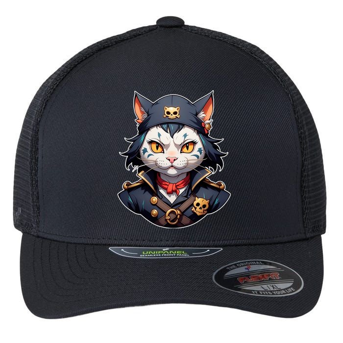 Pirate Cat With Bandana Flexfit Unipanel Trucker Cap