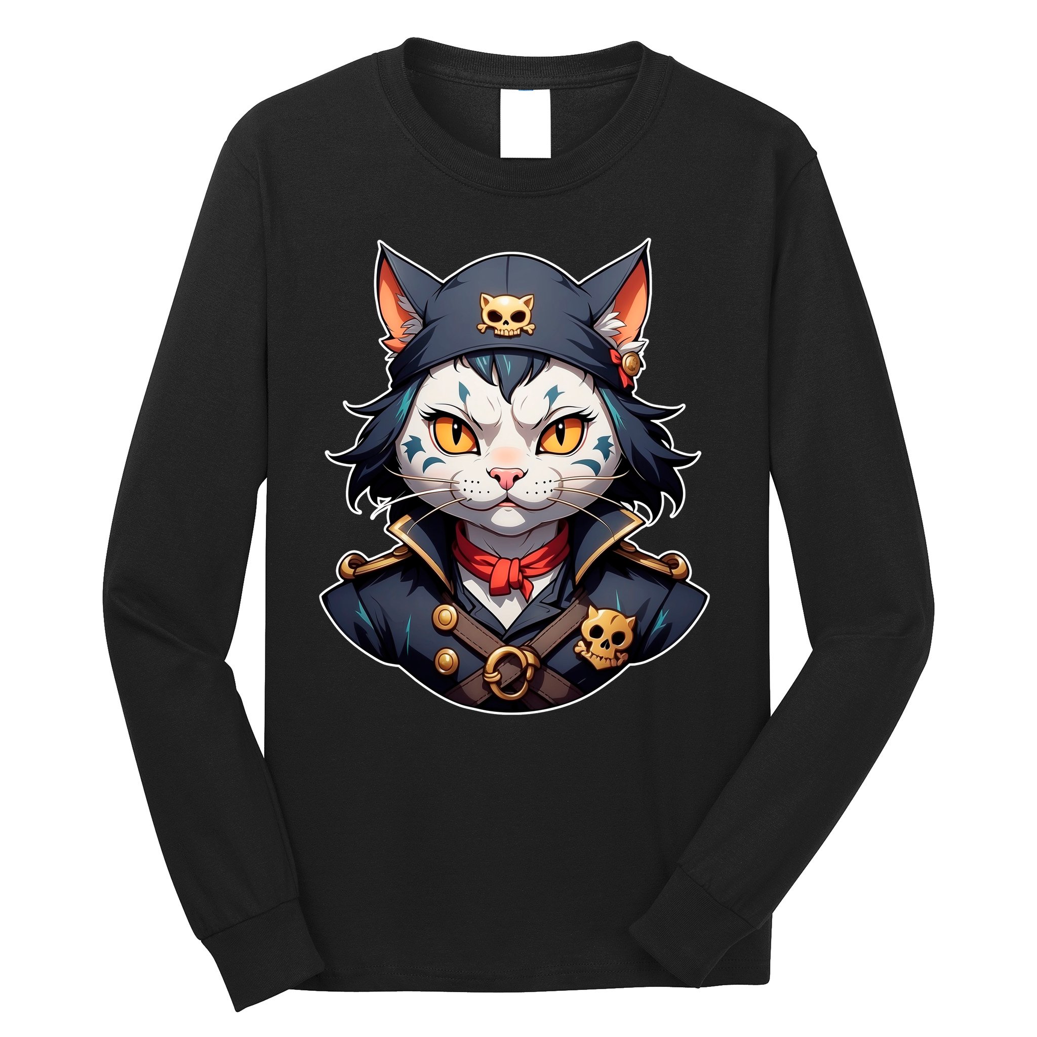 Pirate Cat With Bandana Long Sleeve Shirt