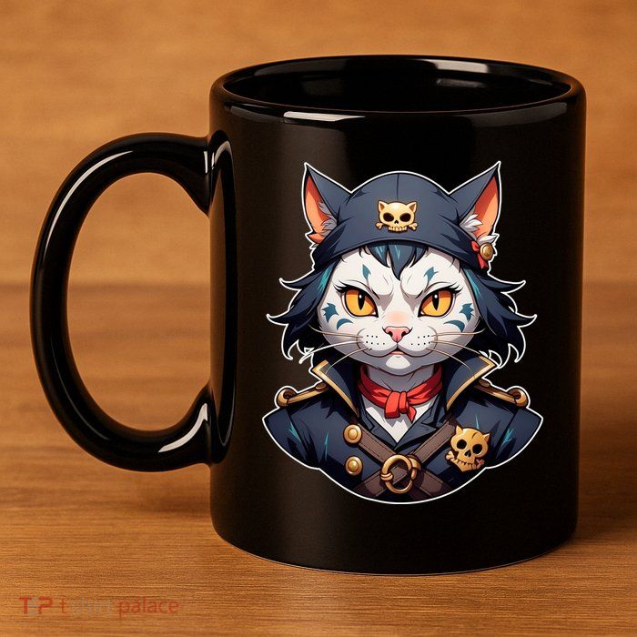 Pirate Cat With Bandana 11oz C Handle Ceramic Mug