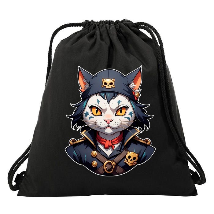 Pirate Cat With Bandana Drawstring Bag