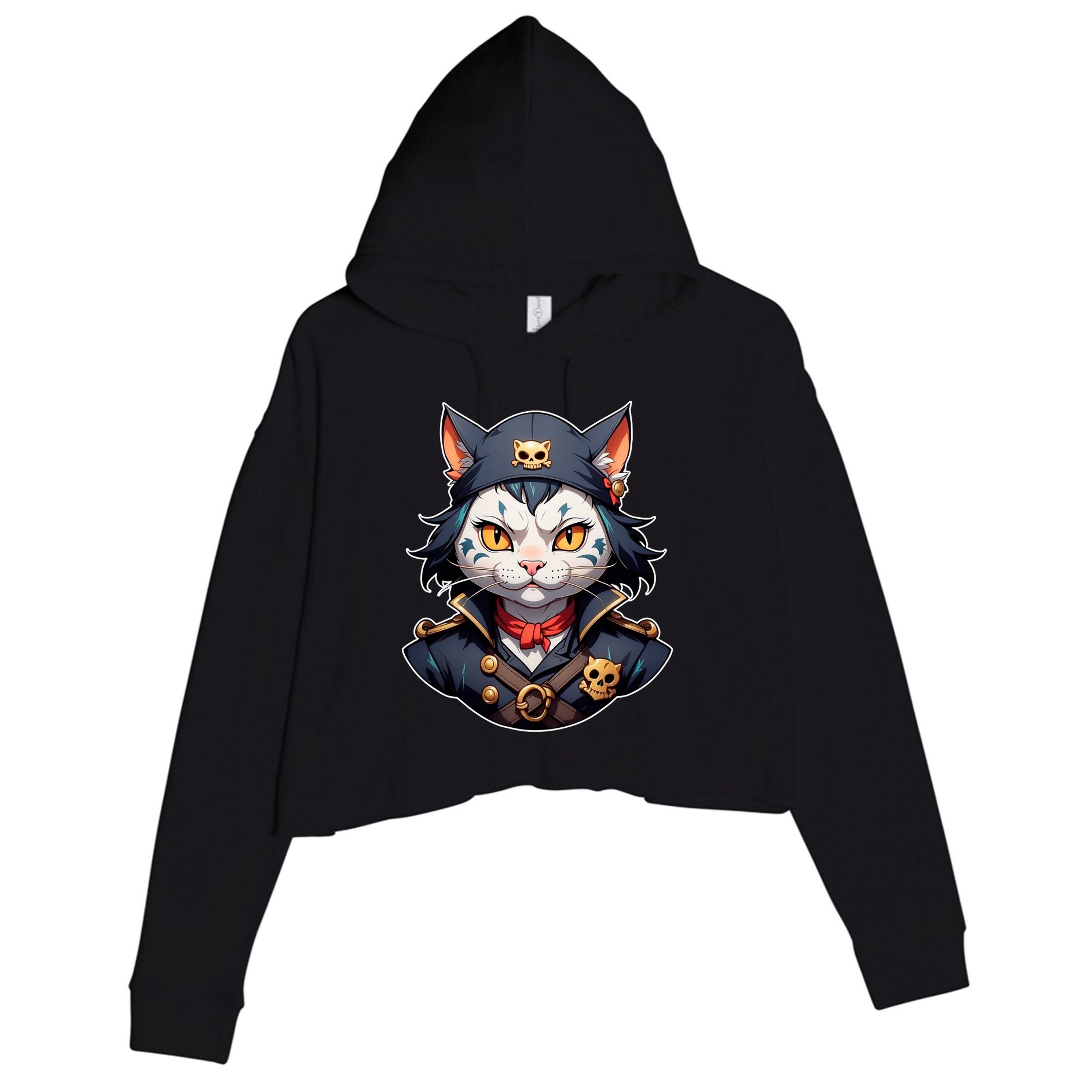 Pirate Cat With Bandana Crop Fleece Hoodie