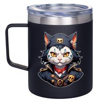 Pirate Cat With Bandana 12oz Stainless Steel Coffee Mug