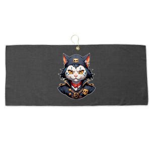 Pirate Cat With Bandana Large Microfiber Waffle Golf Towel