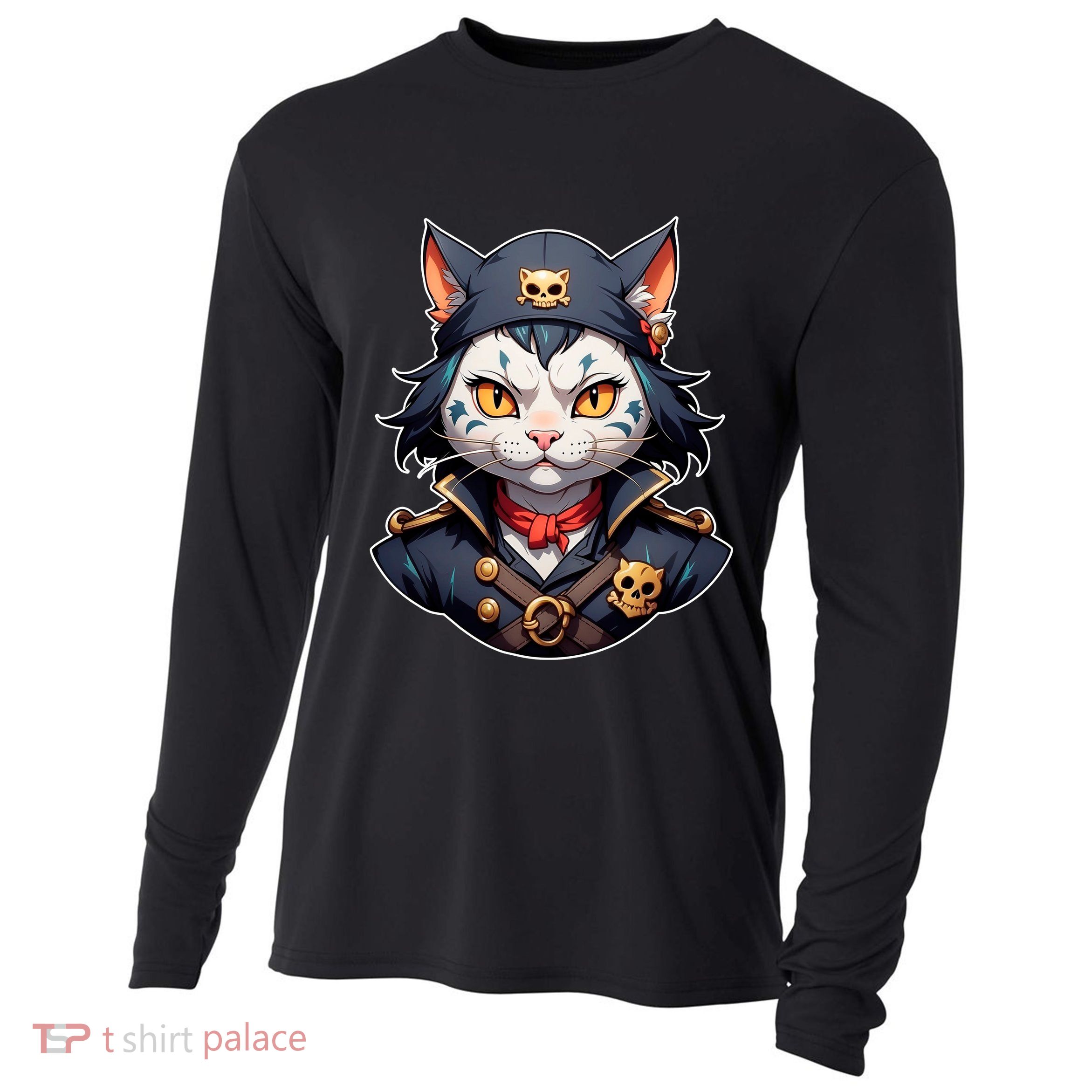 Pirate Cat With Bandana Cooling Performance Long Sleeve Crew