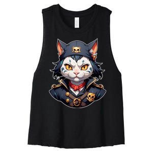 Pirate Cat With Bandana Women's Racerback Cropped Tank