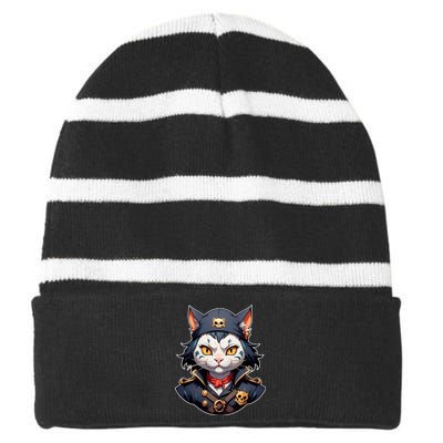 Pirate Cat With Bandana Striped Beanie with Solid Band