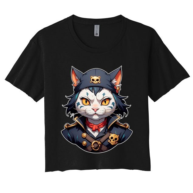 Pirate Cat With Bandana Crop Top