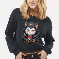 Pirate Cat With Bandana Cropped Pullover Crew
