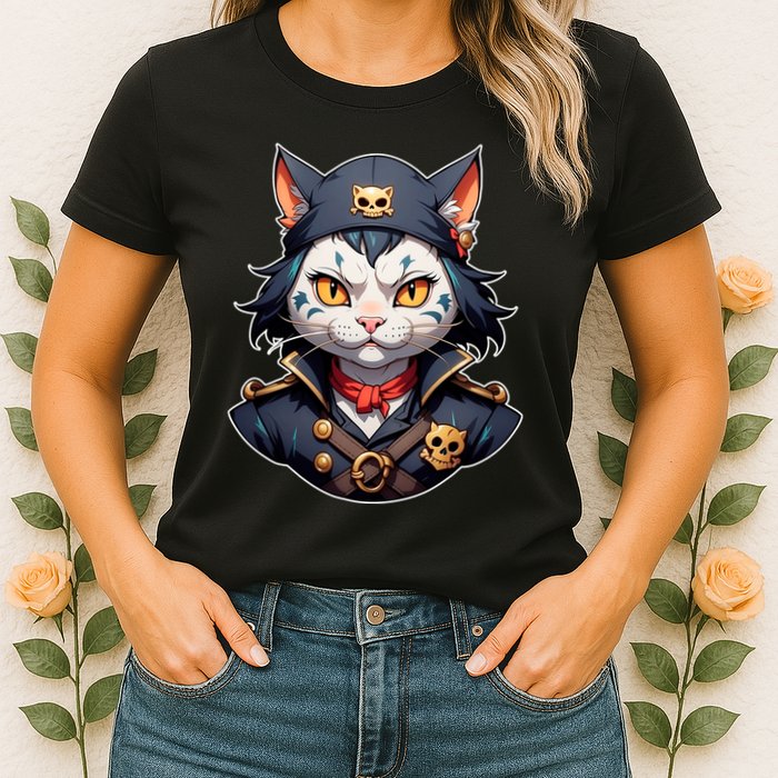 Pirate Cat With Bandana Womens T-Shirt