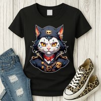 Pirate Cat With Bandana Womens T-Shirt
