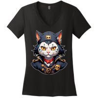 Pirate Cat With Bandana Women's V-Neck T-Shirt