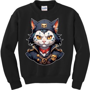 Pirate Cat With Bandana Kids Sweatshirt