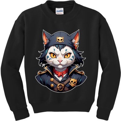 Pirate Cat With Bandana Kids Sweatshirt