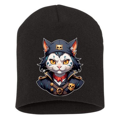 Pirate Cat With Bandana Short Acrylic Beanie