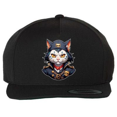 Pirate Cat With Bandana Wool Snapback Cap