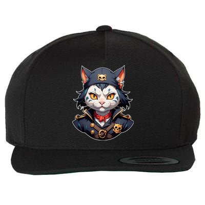 Pirate Cat With Bandana Wool Snapback Cap