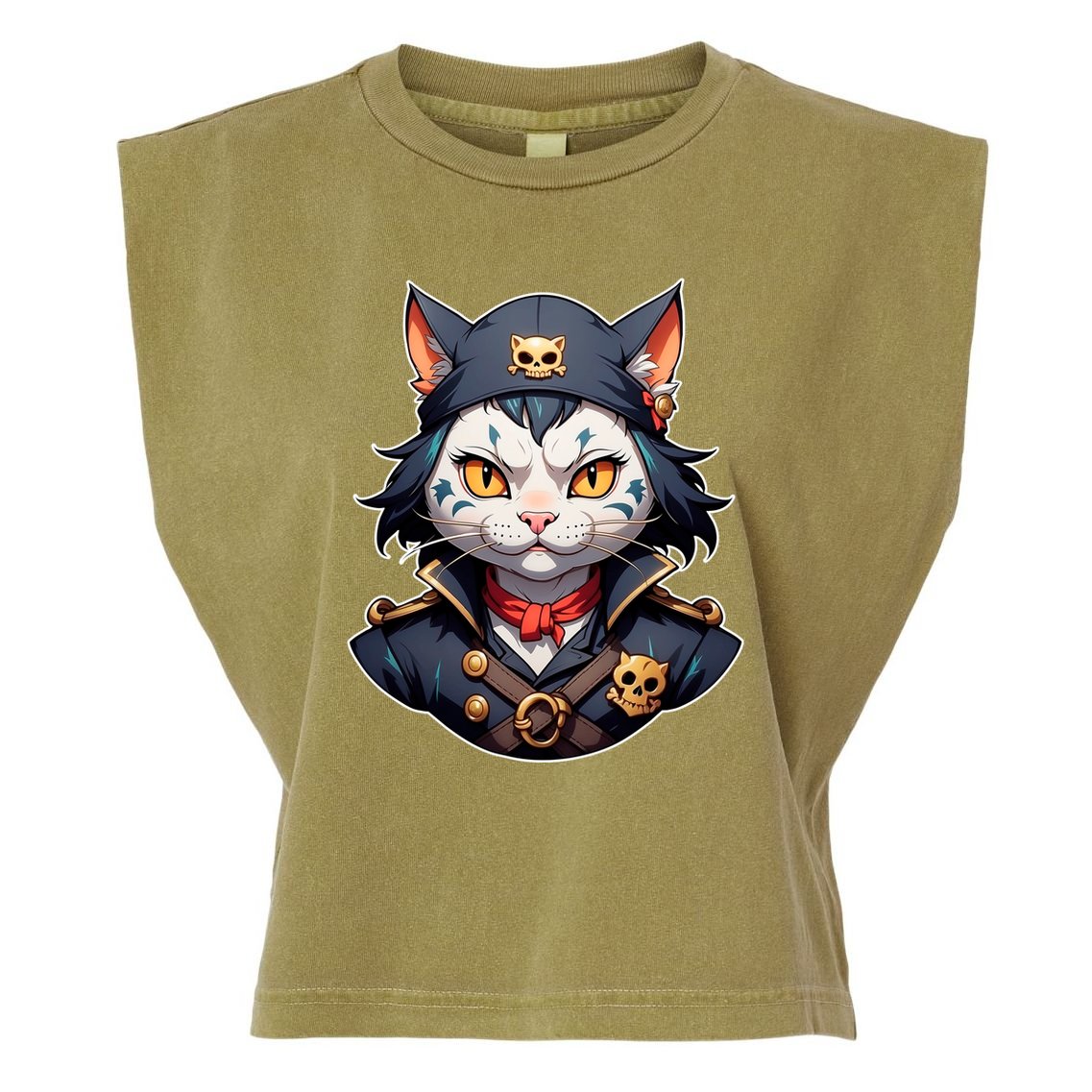 Pirate Cat With Bandana Garment-Dyed Women's Muscle Tee