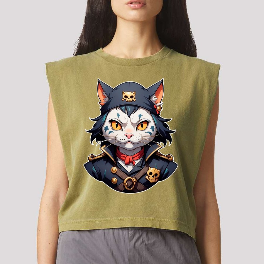 Pirate Cat With Bandana Garment-Dyed Women's Muscle Tee