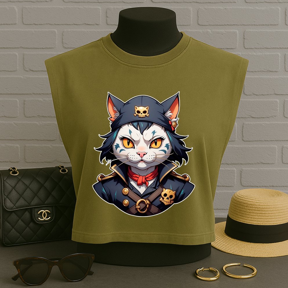 Pirate Cat With Bandana Garment-Dyed Women's Muscle Tee
