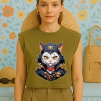 Pirate Cat With Bandana Garment-Dyed Women's Muscle Tee