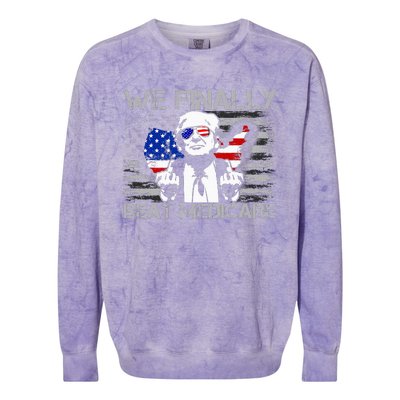 Presidential Debates 2024 We Finally Beat Medicare Colorblast Crewneck Sweatshirt