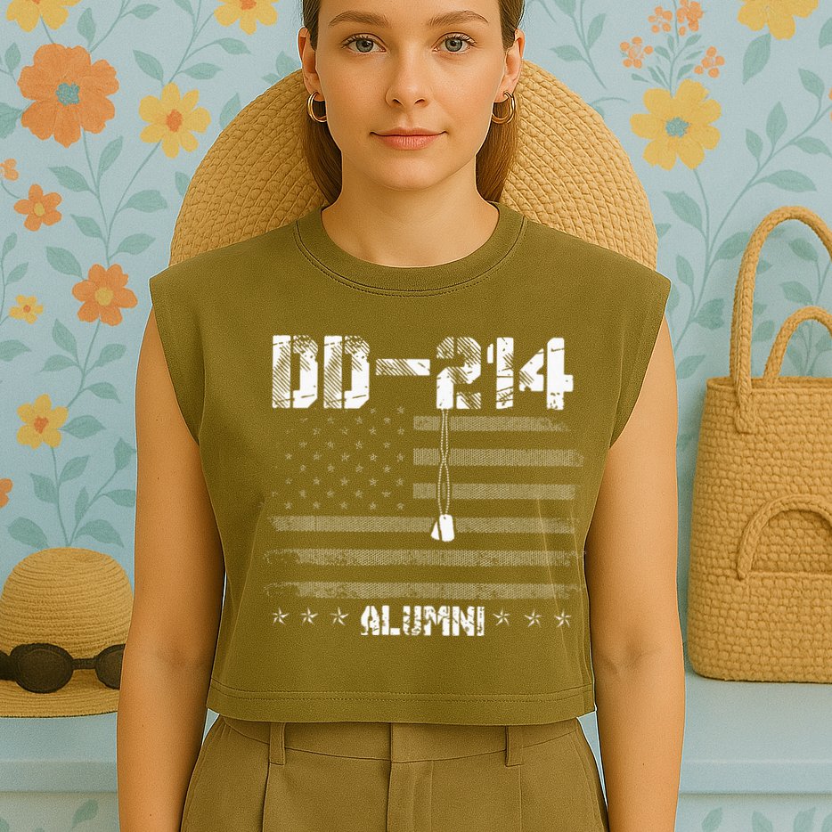 Patriotic DD 214 Alumni Military Veteran Garment-Dyed Women's Muscle Tee