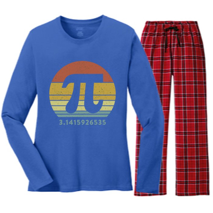 Pi Day 3 14 Retro Vintage Sunset 10 Digits Math Teacher Gift Women's Long Sleeve Flannel Pajama Set 